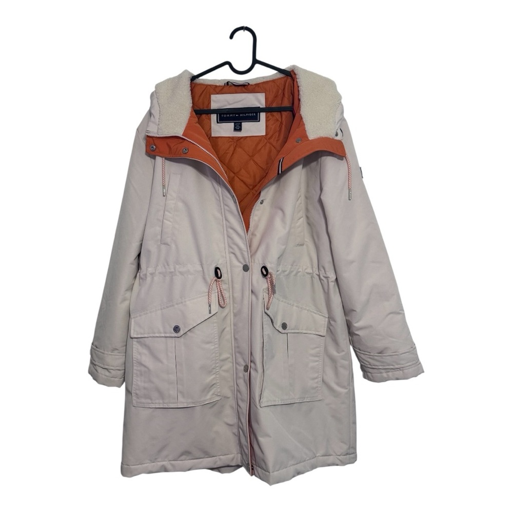 NWOT Tommy Hilfiger Ladies Parka Jacket Cream Ivory Orange